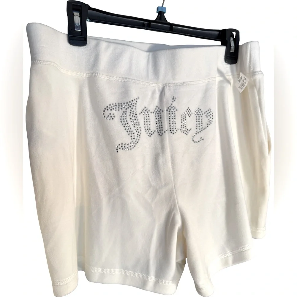Juicy Couture NWT Sz L White Cream Velour Zipper Hoodie & Shorts Set (0664) - Picture 3 of 7
